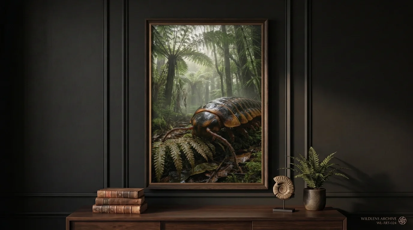 The Carboniferous Colossus: framed Arthropleura poster mockup