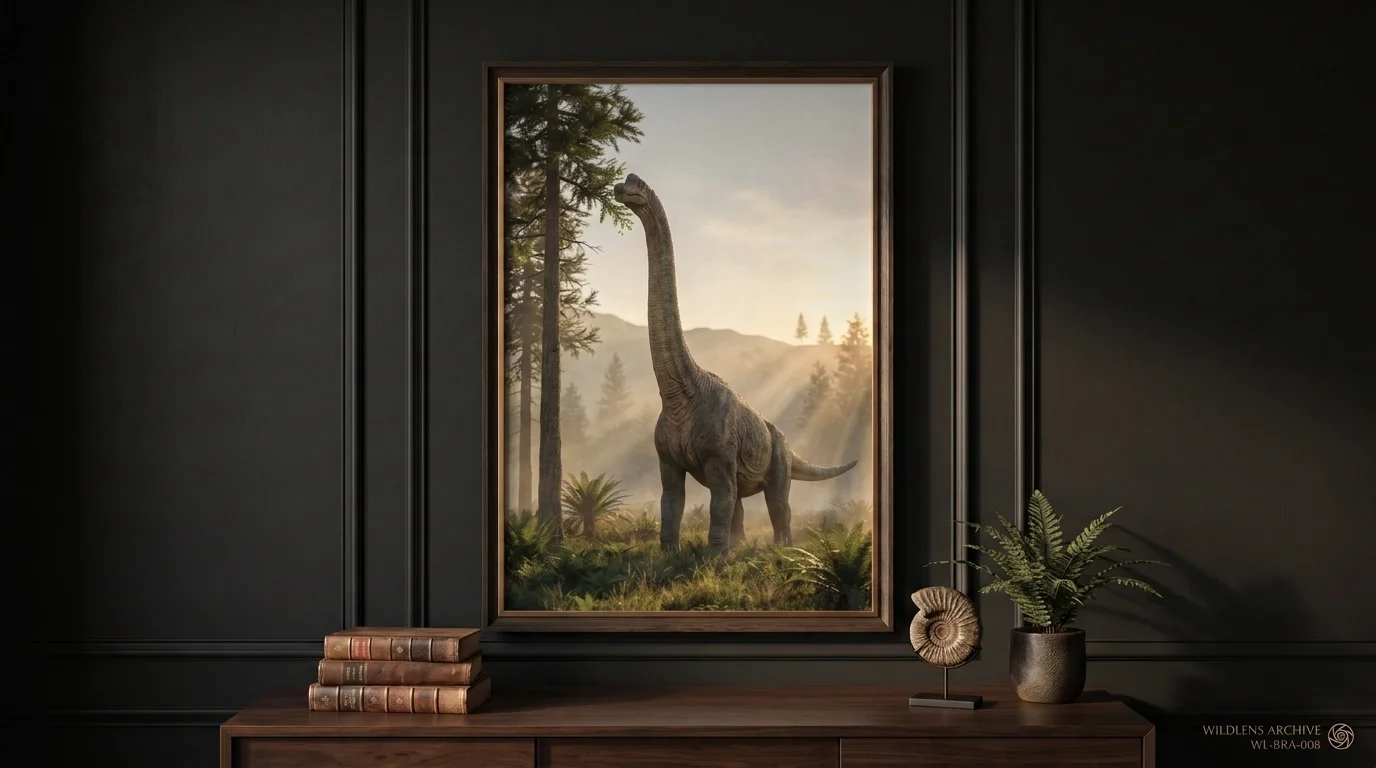 The Gentle Giant: framed Brachiosaurus poster mockup