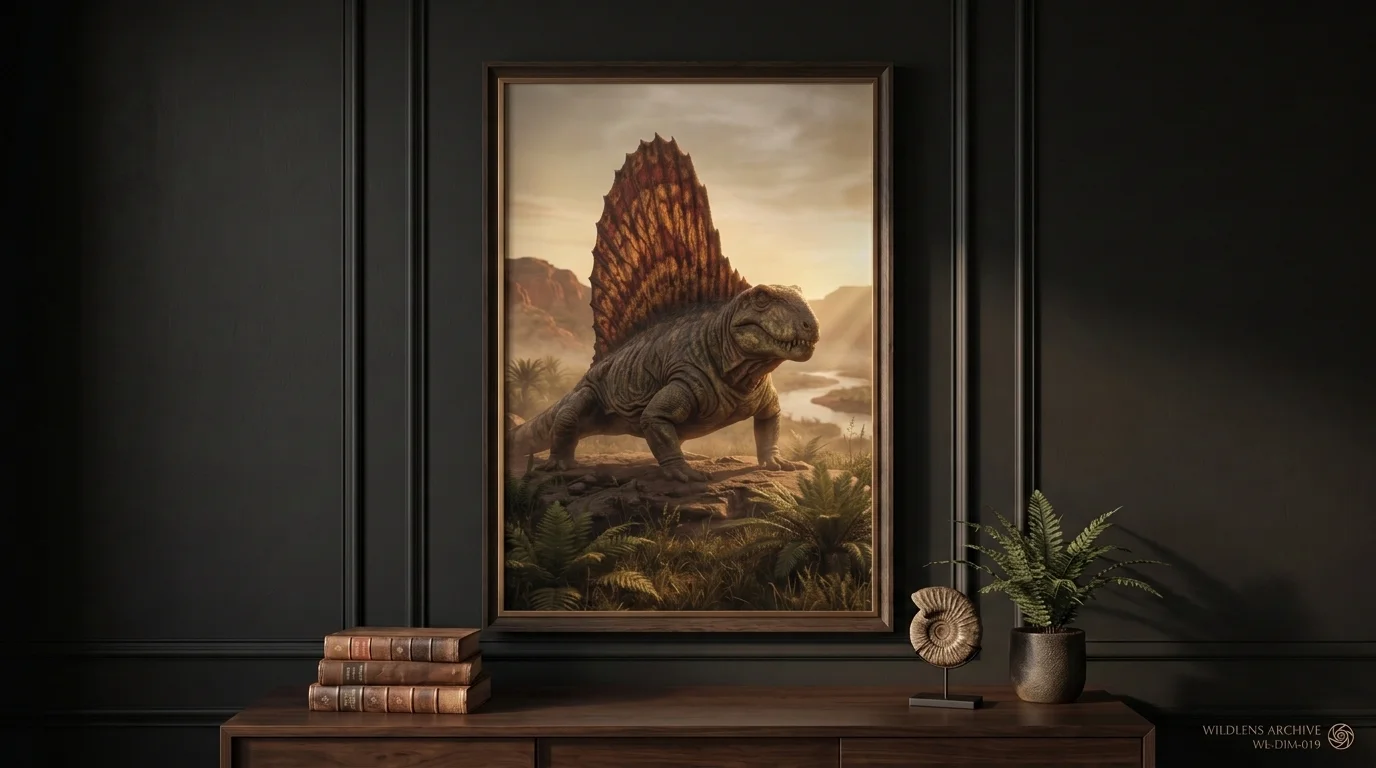 Rise of the Sailback: framed Dimetrodon poster mockup