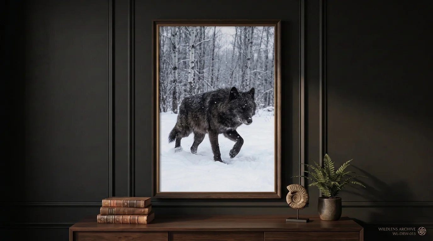 The Frozen Stalker: framed Dire wolf poster mockup
