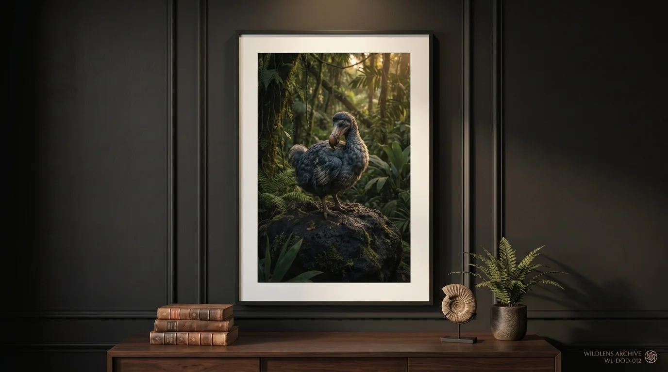 The Lost Forest Wanderer: framed Dodo poster mockup