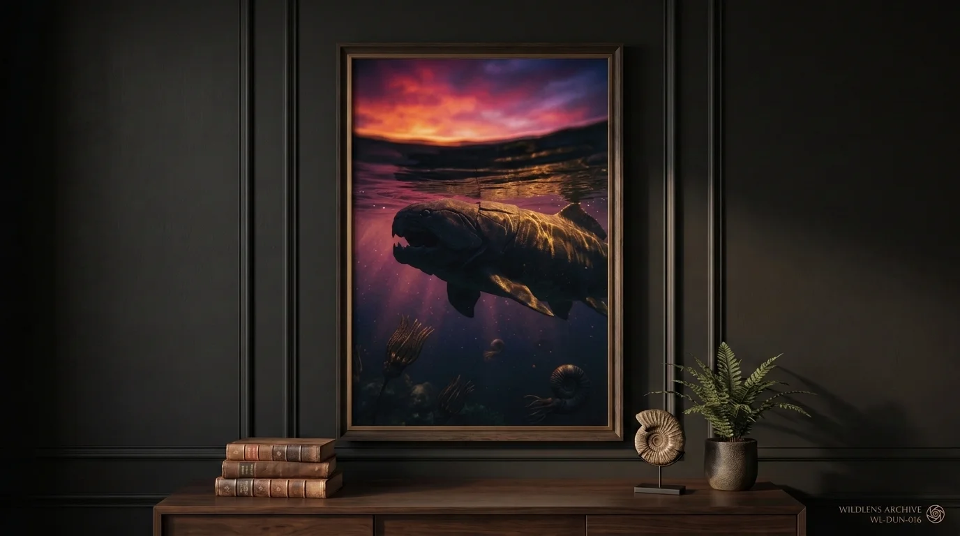The Iron-Jawed Terror: framed Dunkleosteus poster mockup