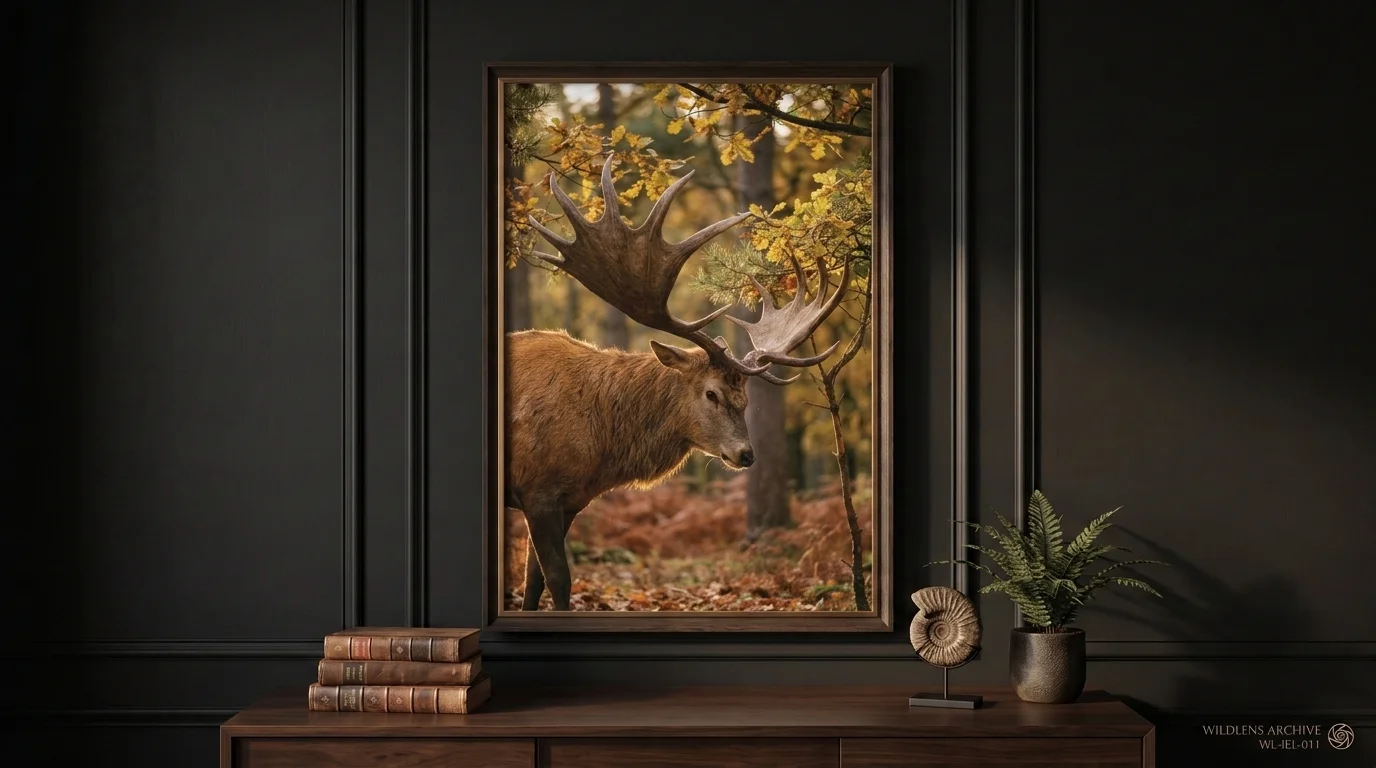 The Autumn Giant: framed Irish elk poster mockup