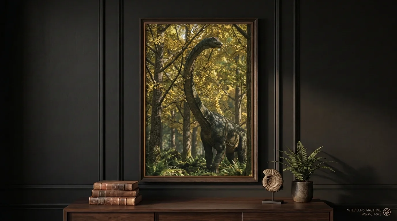 The Ginkgo Grove Giant: framed Mamenchisaurus poster mockup