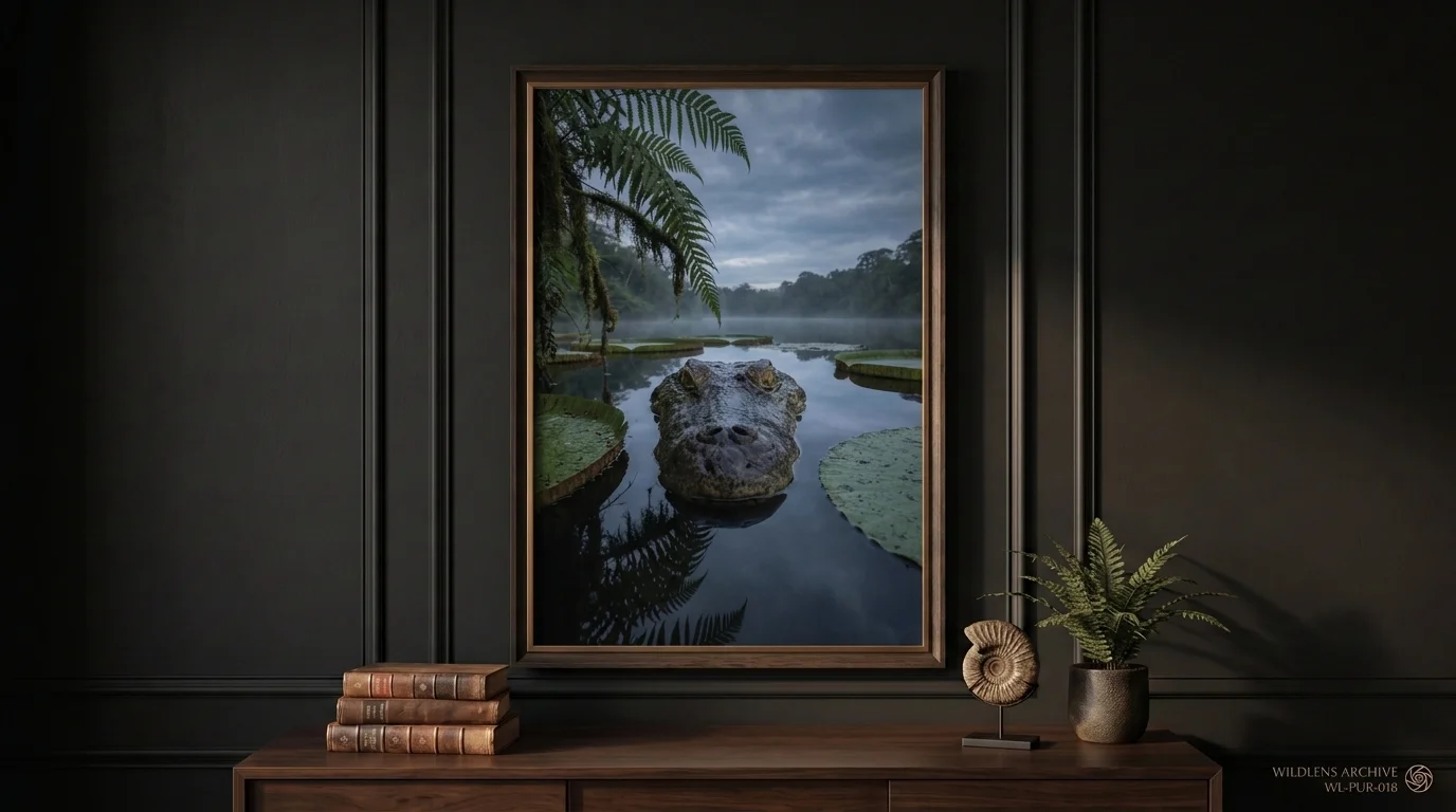 The River King: framed Purussaurus poster mockup