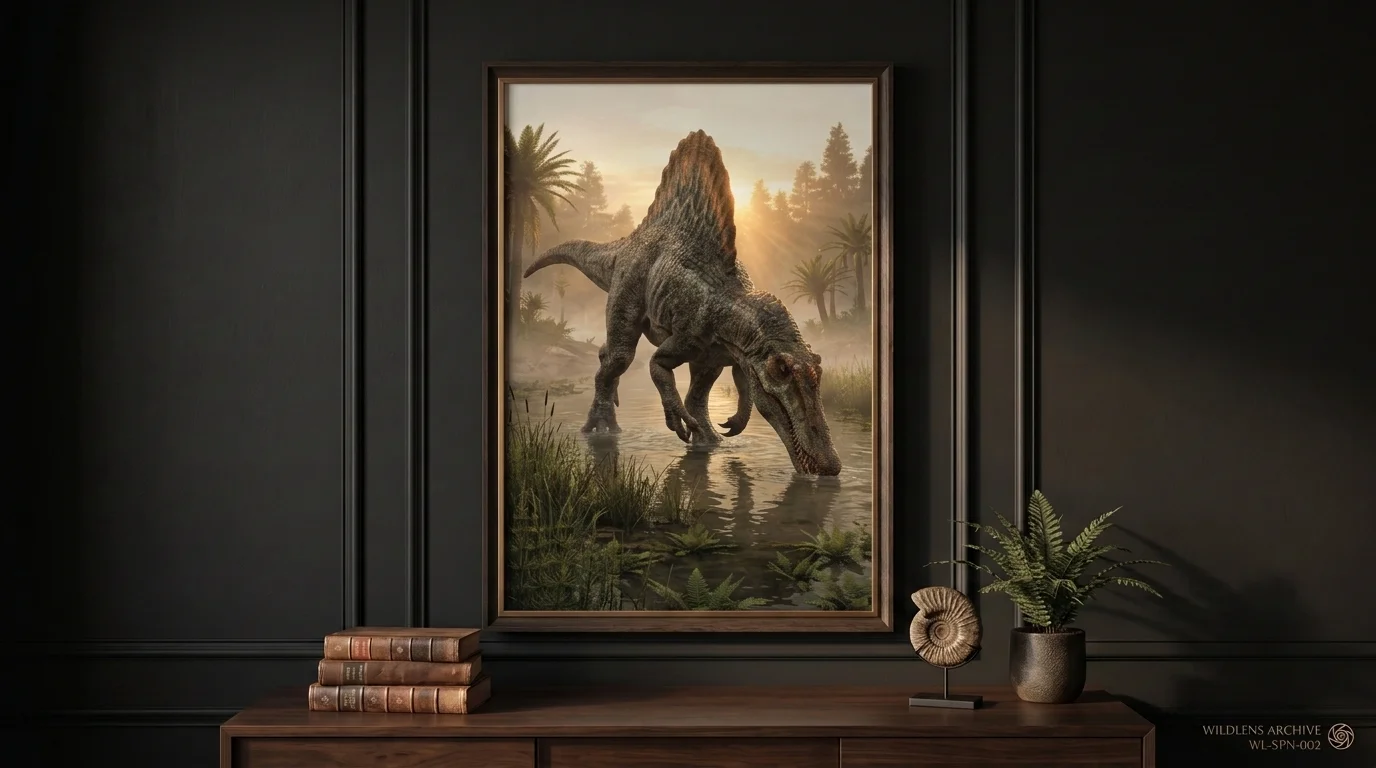 The River Titan: framed Spinosaurus poster mockup
