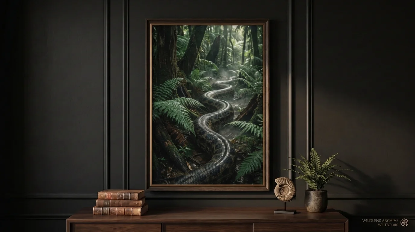 The Jungle Behemoth: framed Titanoboa poster mockup