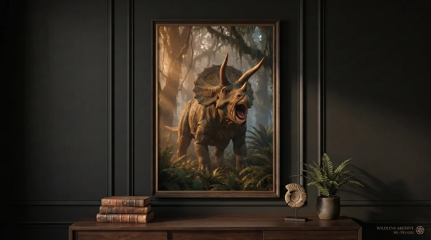 The Horned Defender: framed Triceratops poster mockup